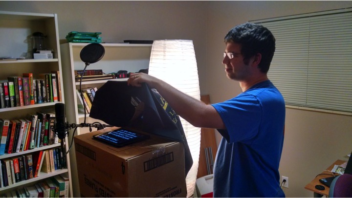 Kyle pulled together a makeshift teleprompter for me out of stuff we had around the house!